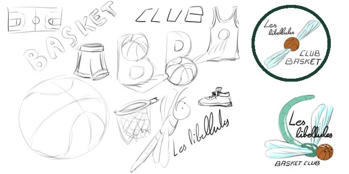 sketch, dessin de recherche pour un logo